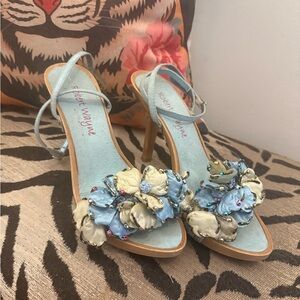 Blue Floral Robert Wayne Sz7 Embellished Women's Sandals